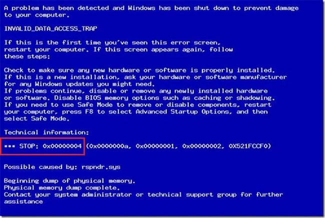 Cách sửa lỗi STOP 0x00000004 trong Windows