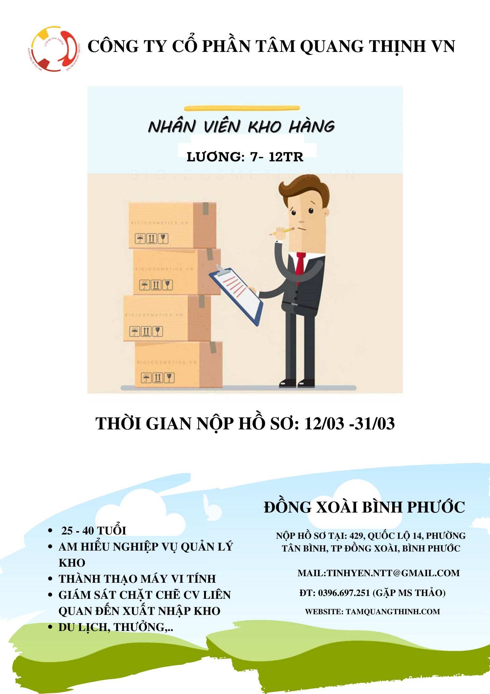 THÔNG BÁO TUYỂN DỤNG NHÂN VIÊN KHO THÔNG BÁO TUYỂN DỤNG NHÂN VIÊN KHO