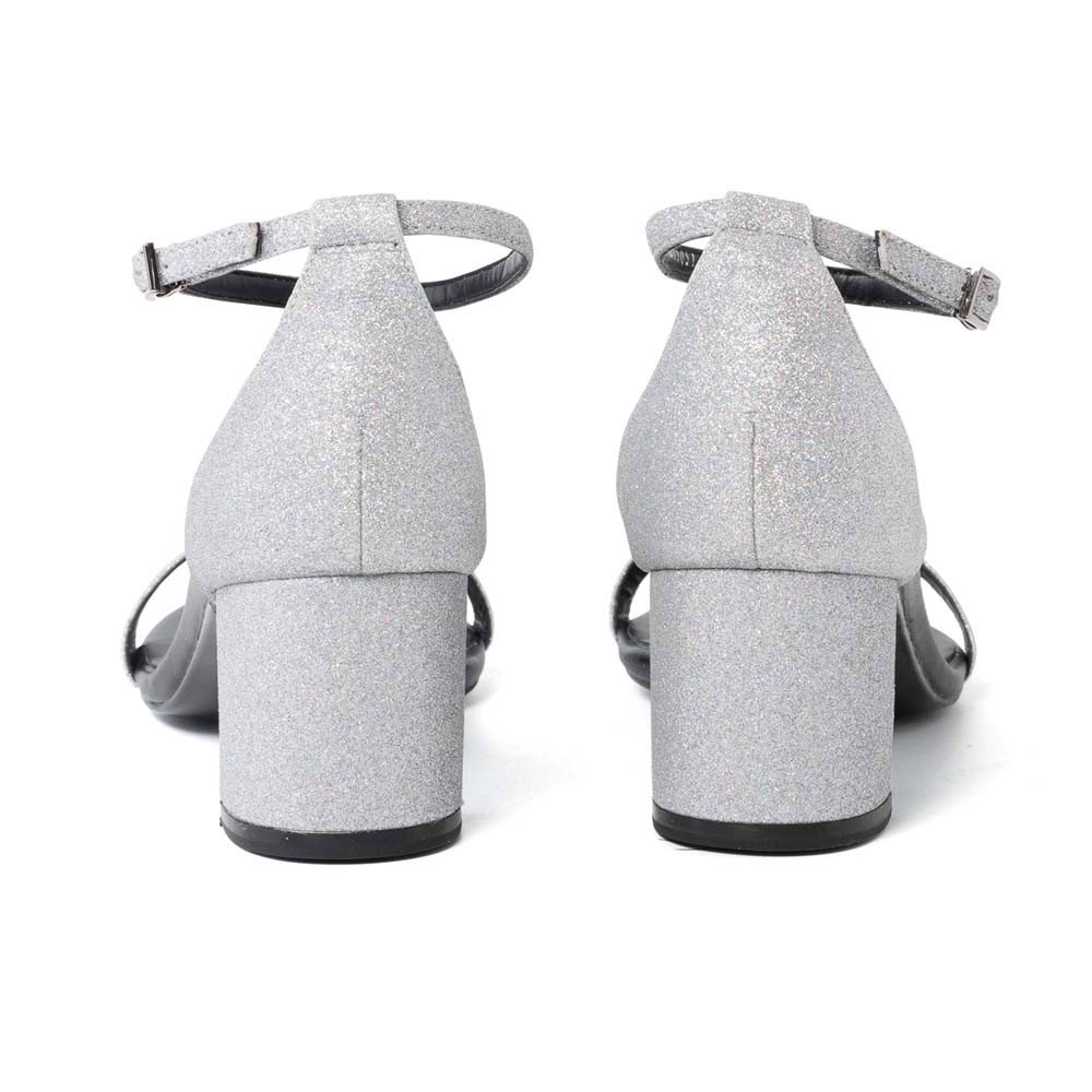 Giày sandal gót vuông chất liệu lấp lánh