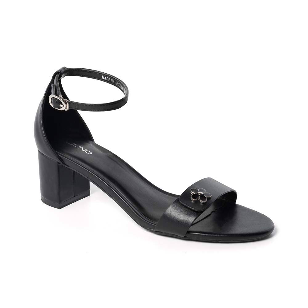 Giày sandal gót vuông đính hoa trang trí