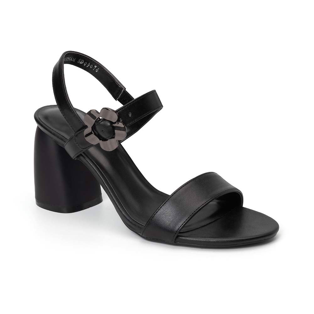 Giày sandal gót thô hoa trang trí