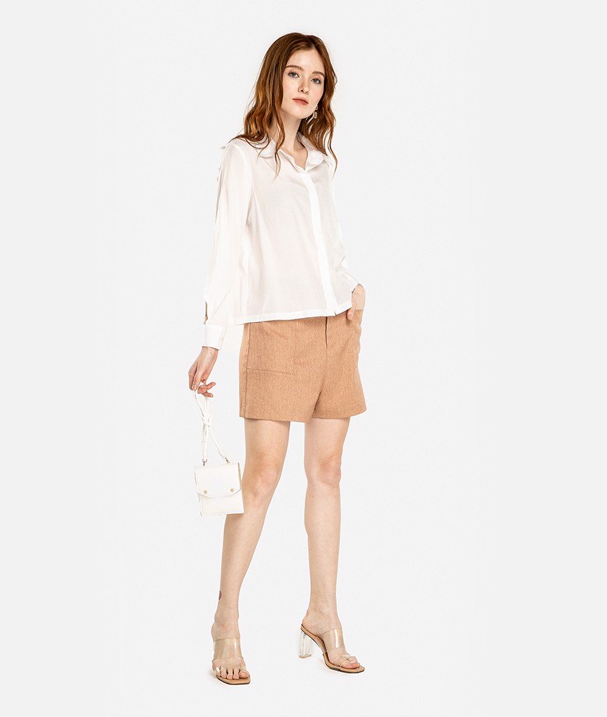 Áo sơ mi nữ sát nách buộc tà Linen Rich Palm