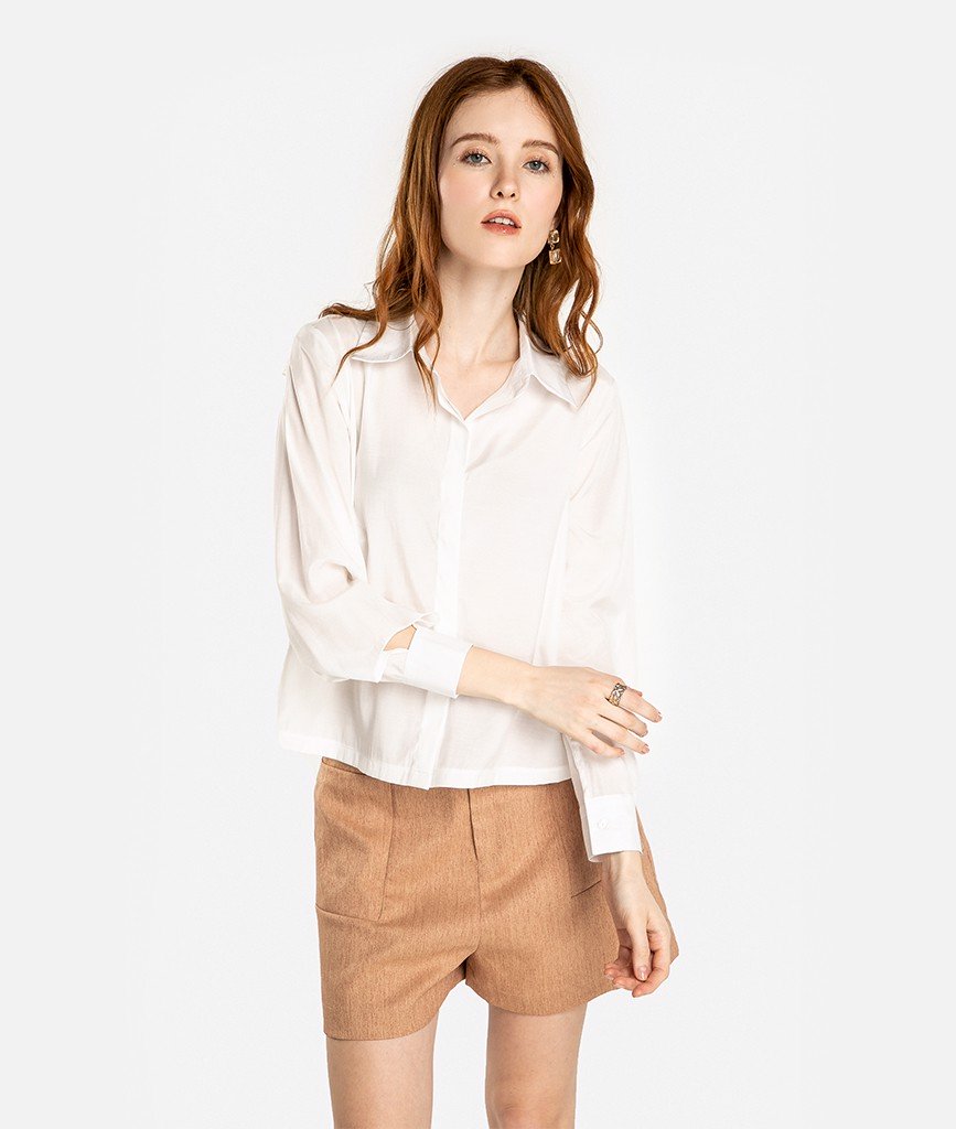 Áo sơ mi nữ sát nách buộc tà Linen Rich Palm