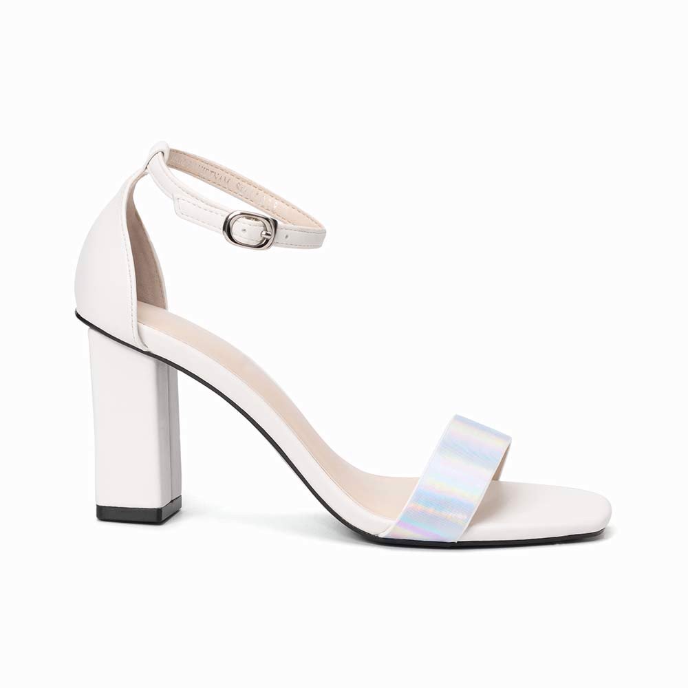 Giày sandal gót vuông phối si hologram
