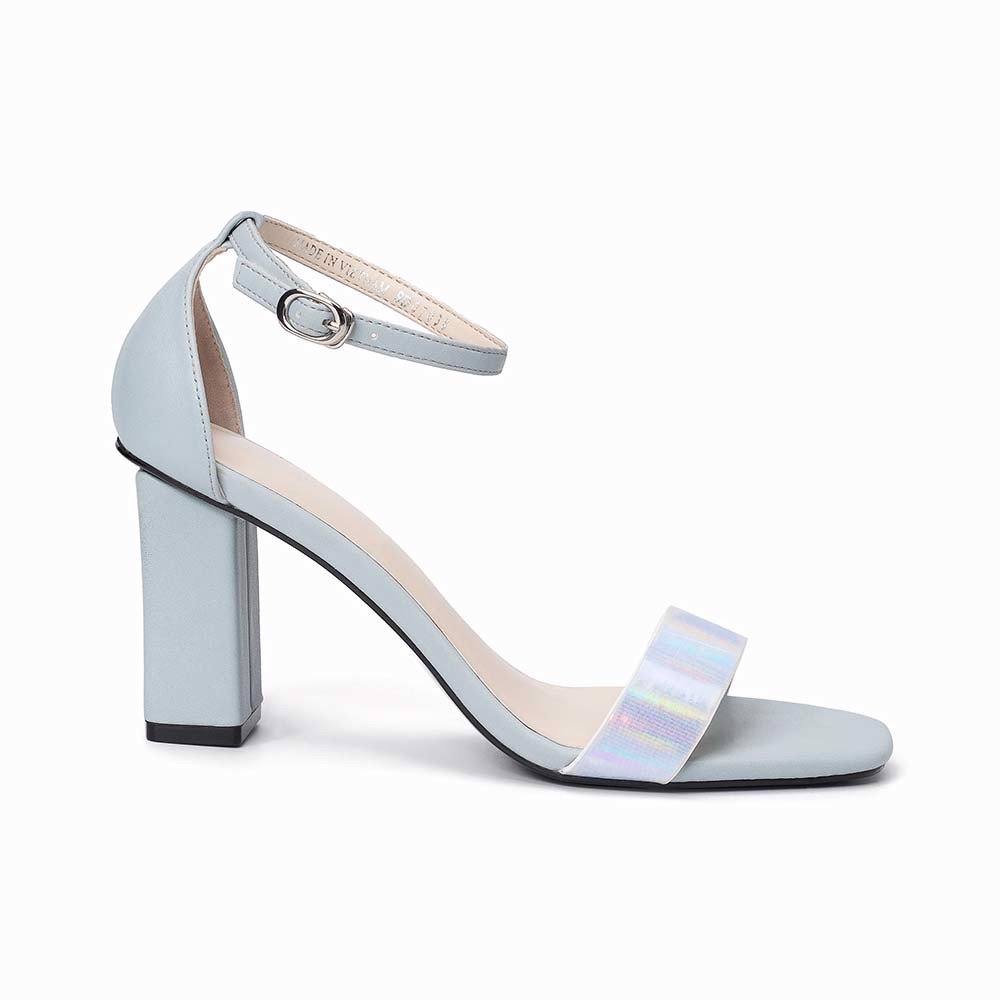 Giày sandal gót vuông phối si hologram