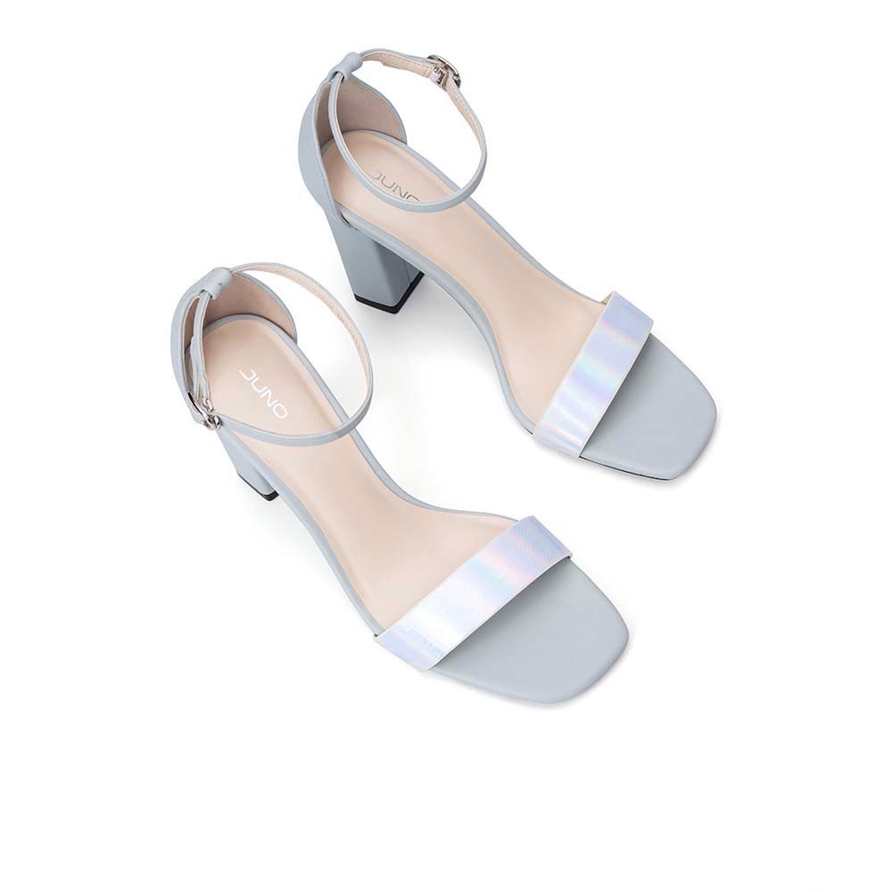 Giày sandal gót vuông phối si hologram
