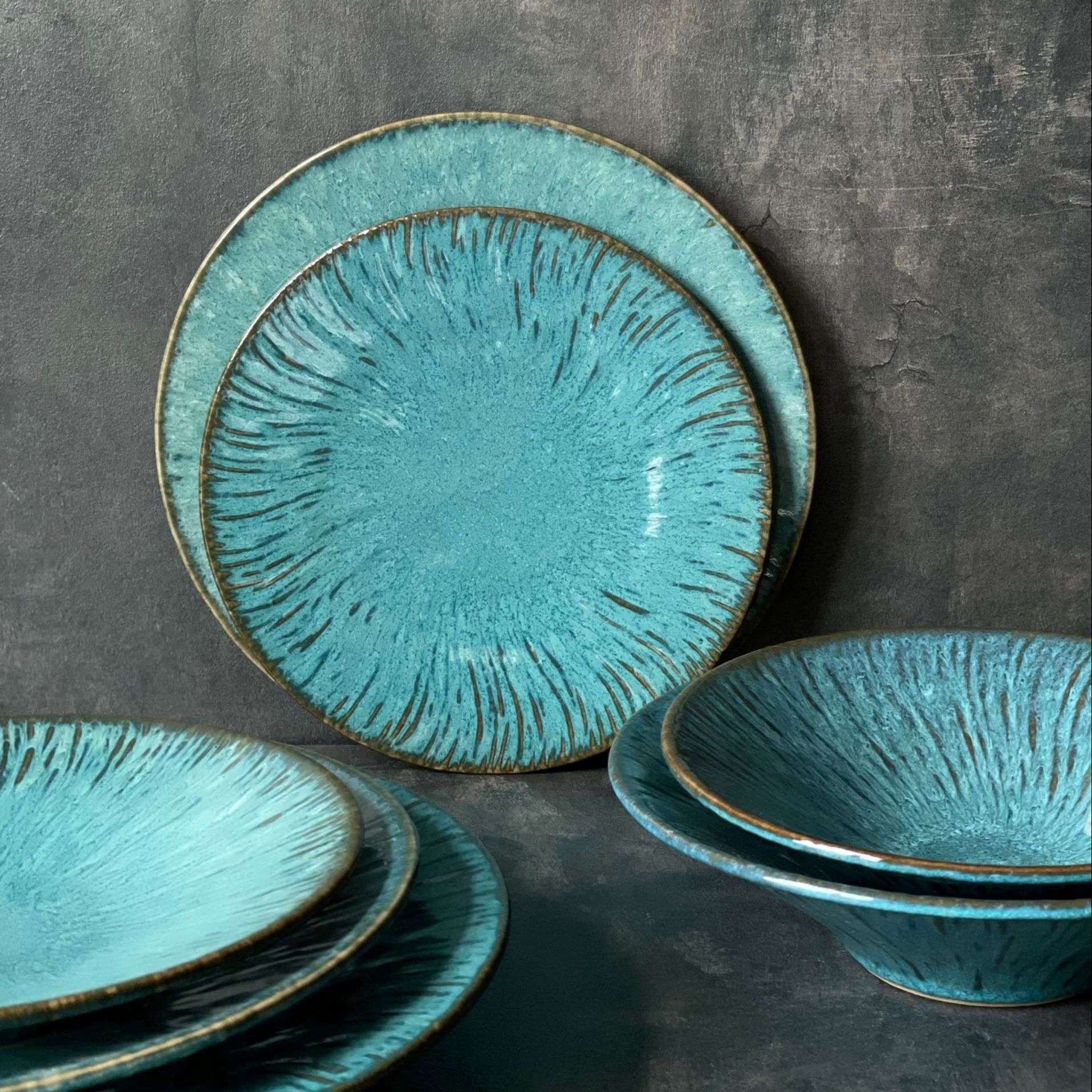 Bộ bát đĩa cao cấp tia sọc màu lục