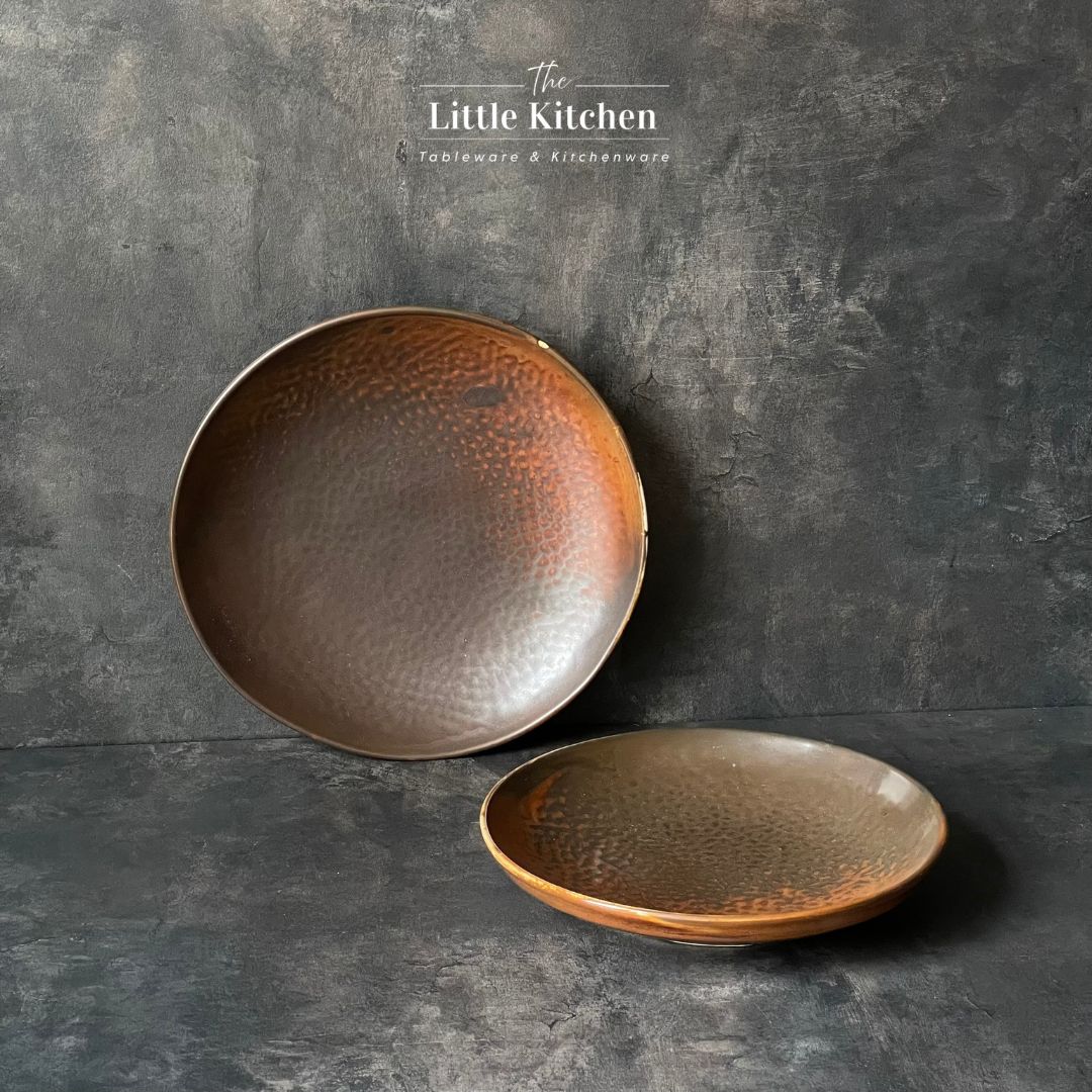 Bộ bát đĩa cao cấp màu nâu họa tiết tia cam