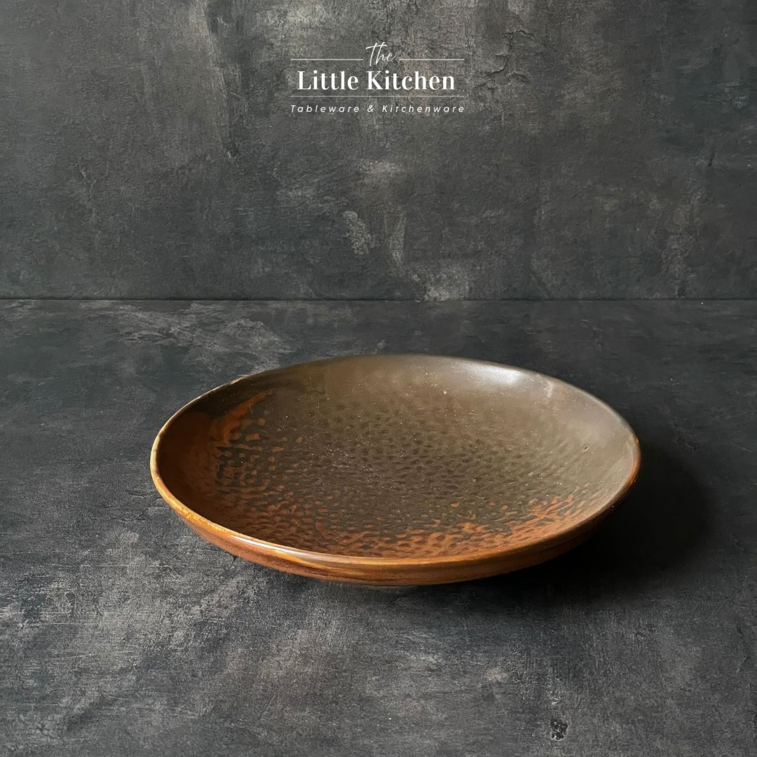 Bộ bát đĩa cao cấp màu nâu họa tiết tia cam