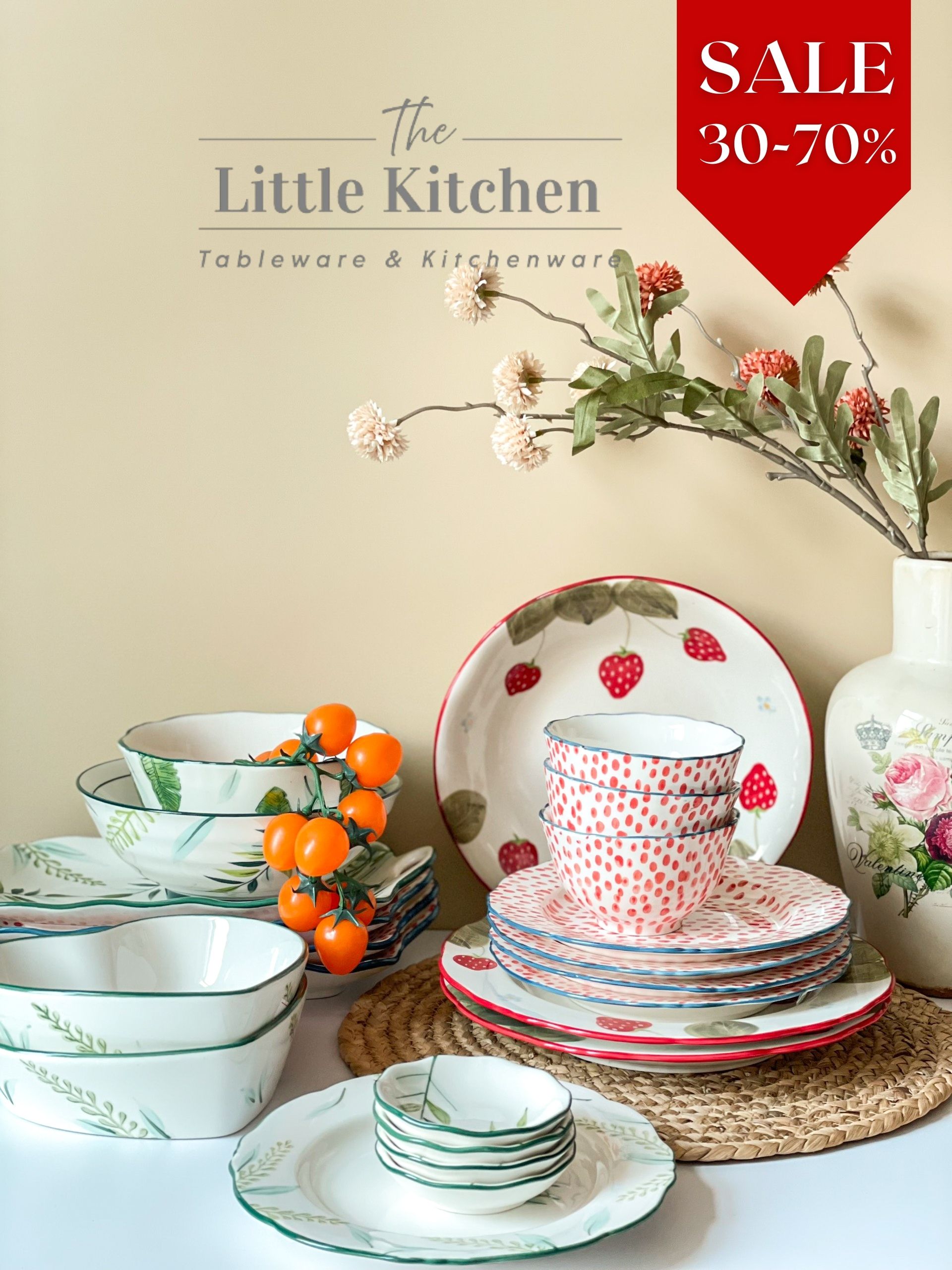 Sale bộ bát đĩa chấm đỏ