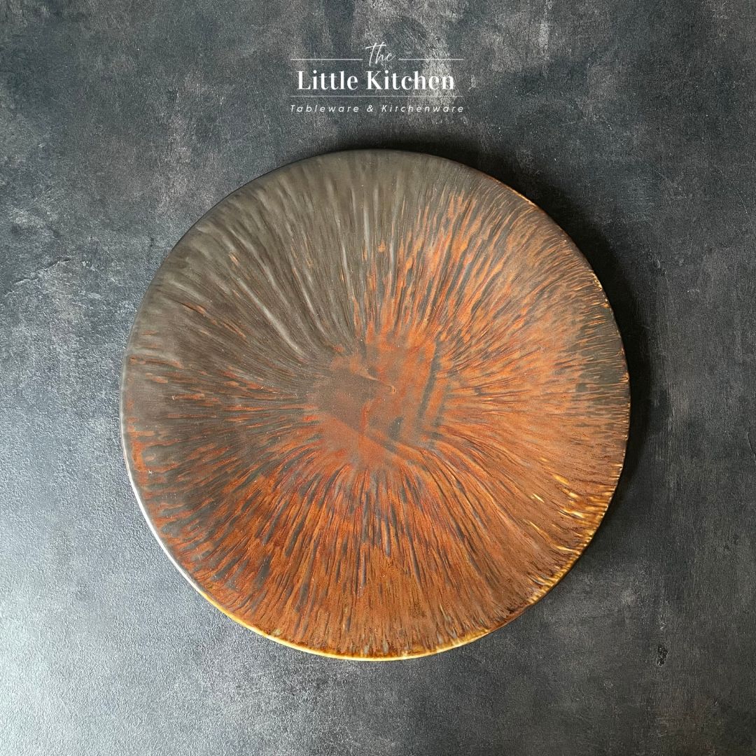 Bộ bát đĩa cao cấp màu nâu họa tiết tia cam