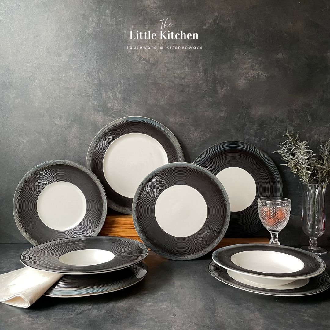 Bộ đĩa nhà hàng cao cấp màu trắng họa tiết viền gân xanh