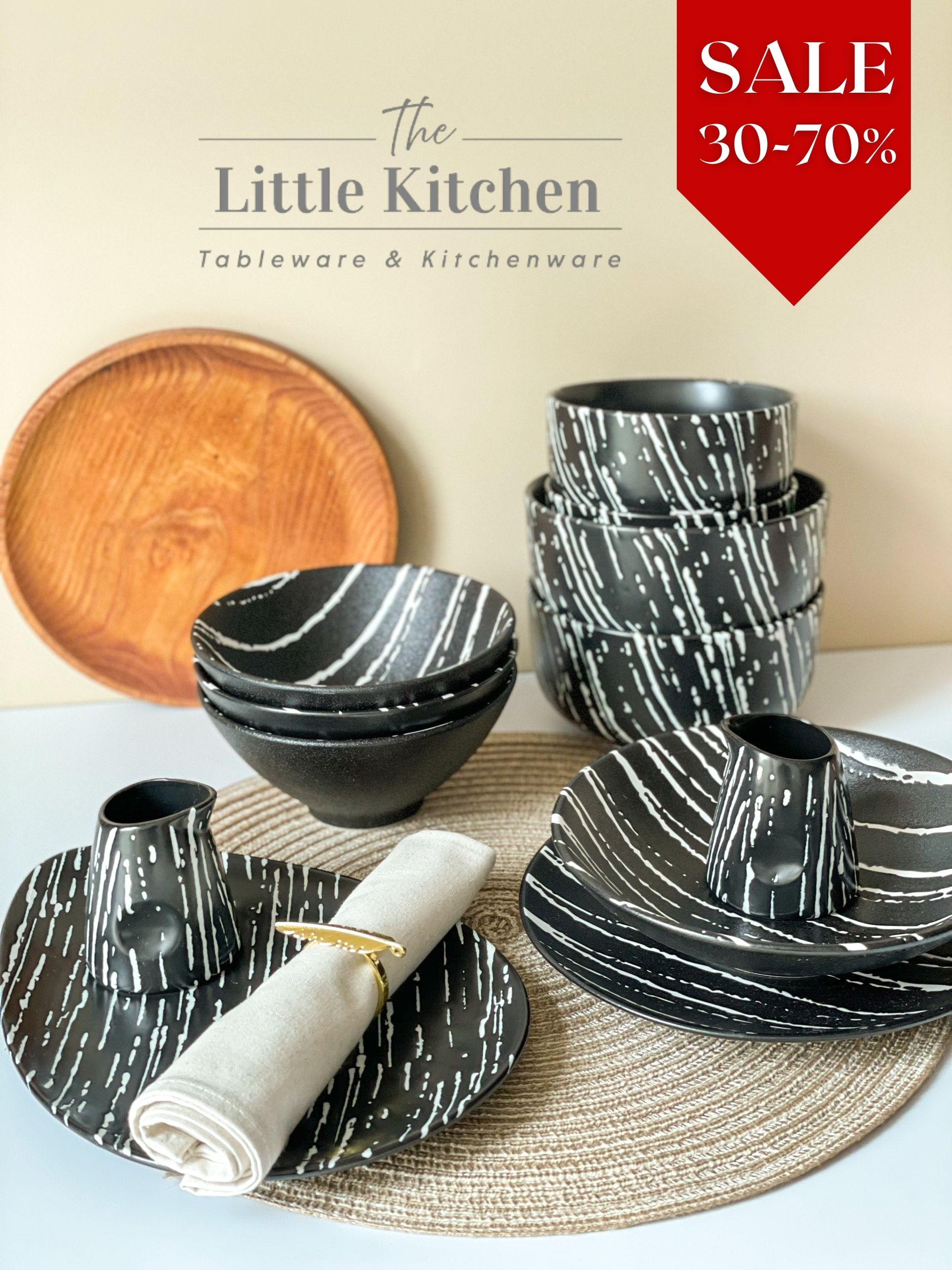 Sale bộ bát đĩa đen tia trắng