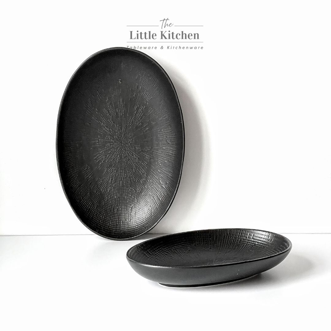 Bộ bát đĩa cao cấp màu đen họa tiết viền tia hạt