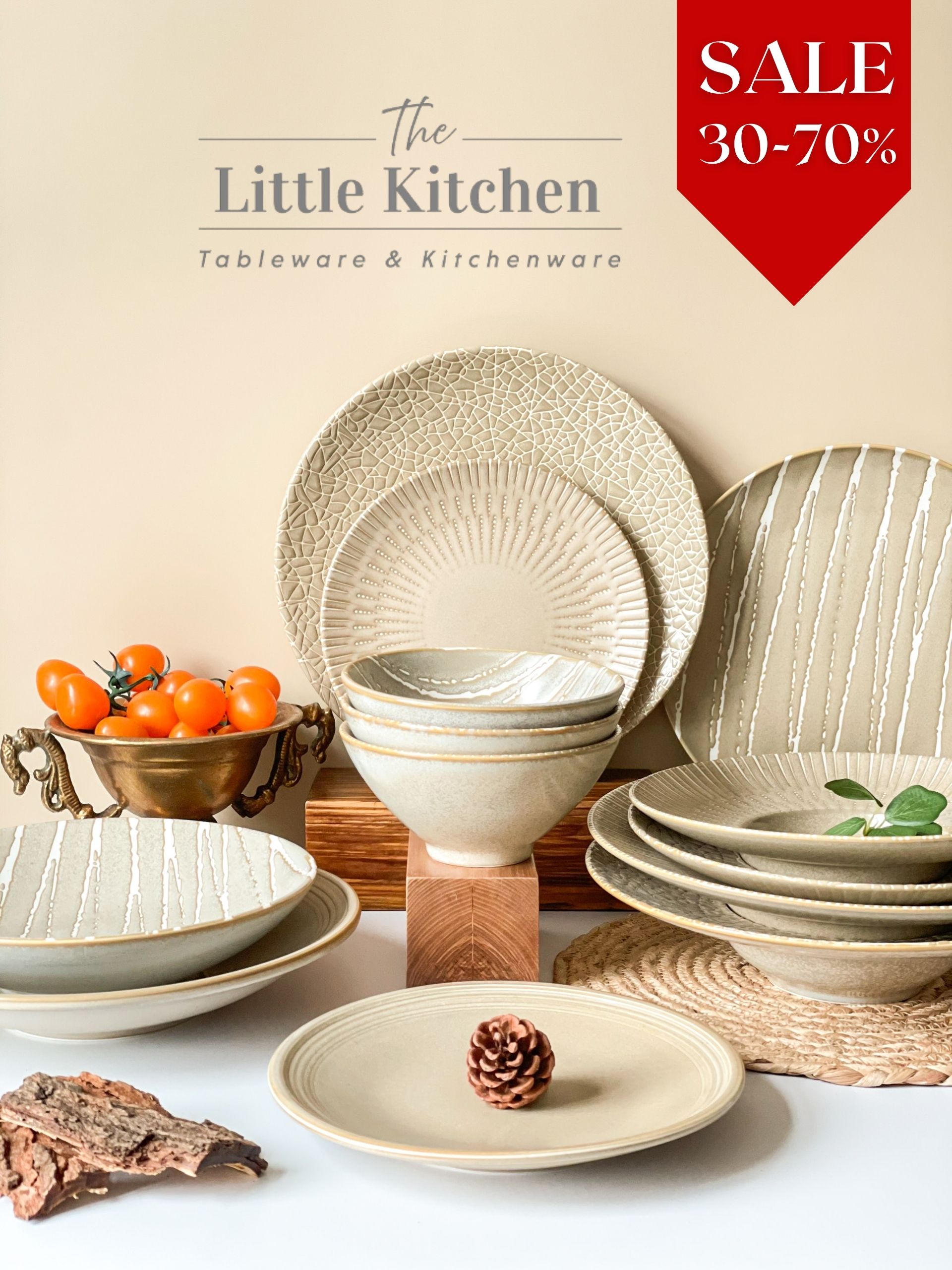 Sale bộ bát đĩa be vệt trắng