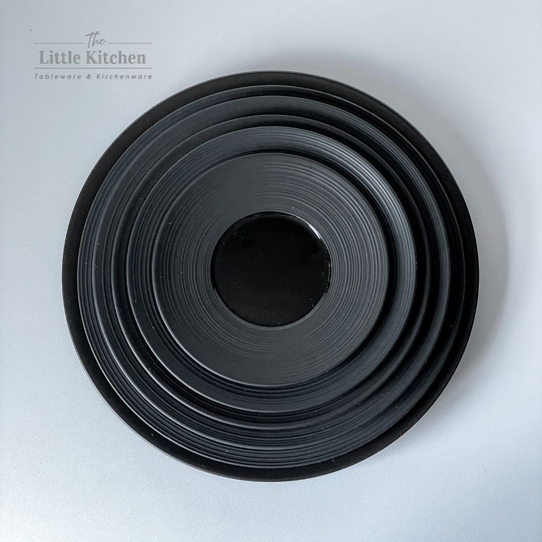 Bộ bát đĩa cao cấp màu đen họa tiết viền gân