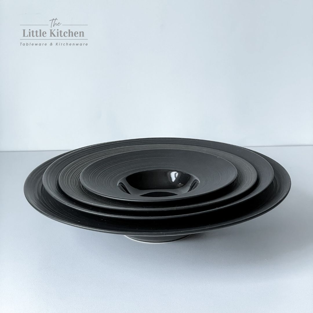 Bộ bát đĩa cao cấp màu đen họa tiết viền gân