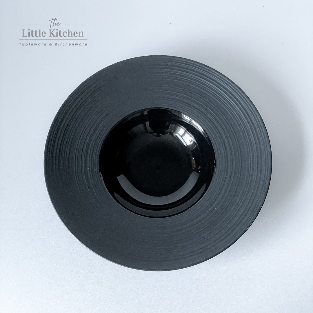 Bộ bát đĩa cao cấp màu đen họa tiết viền gân