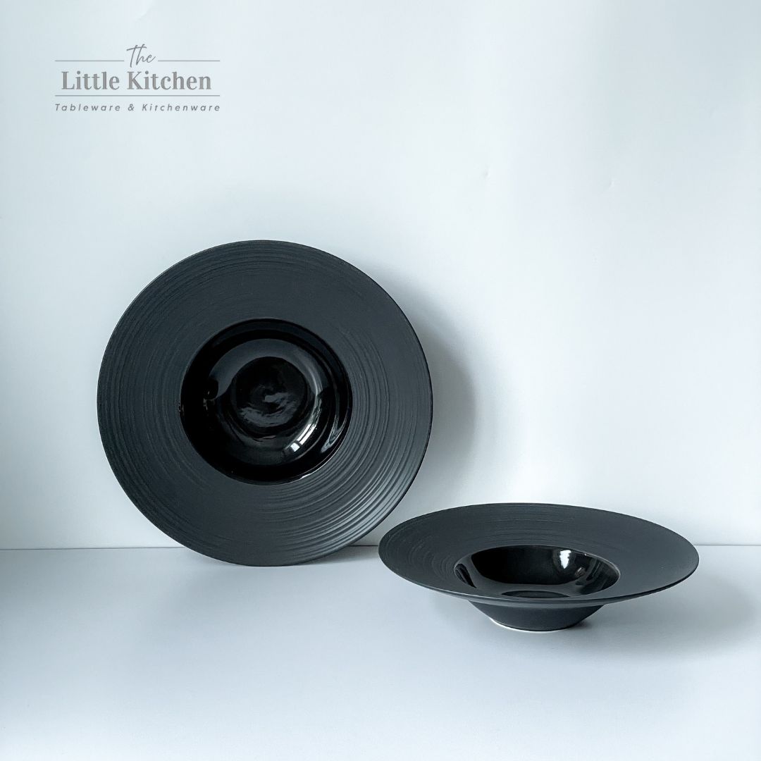 Bộ bát đĩa cao cấp màu đen họa tiết viền gân