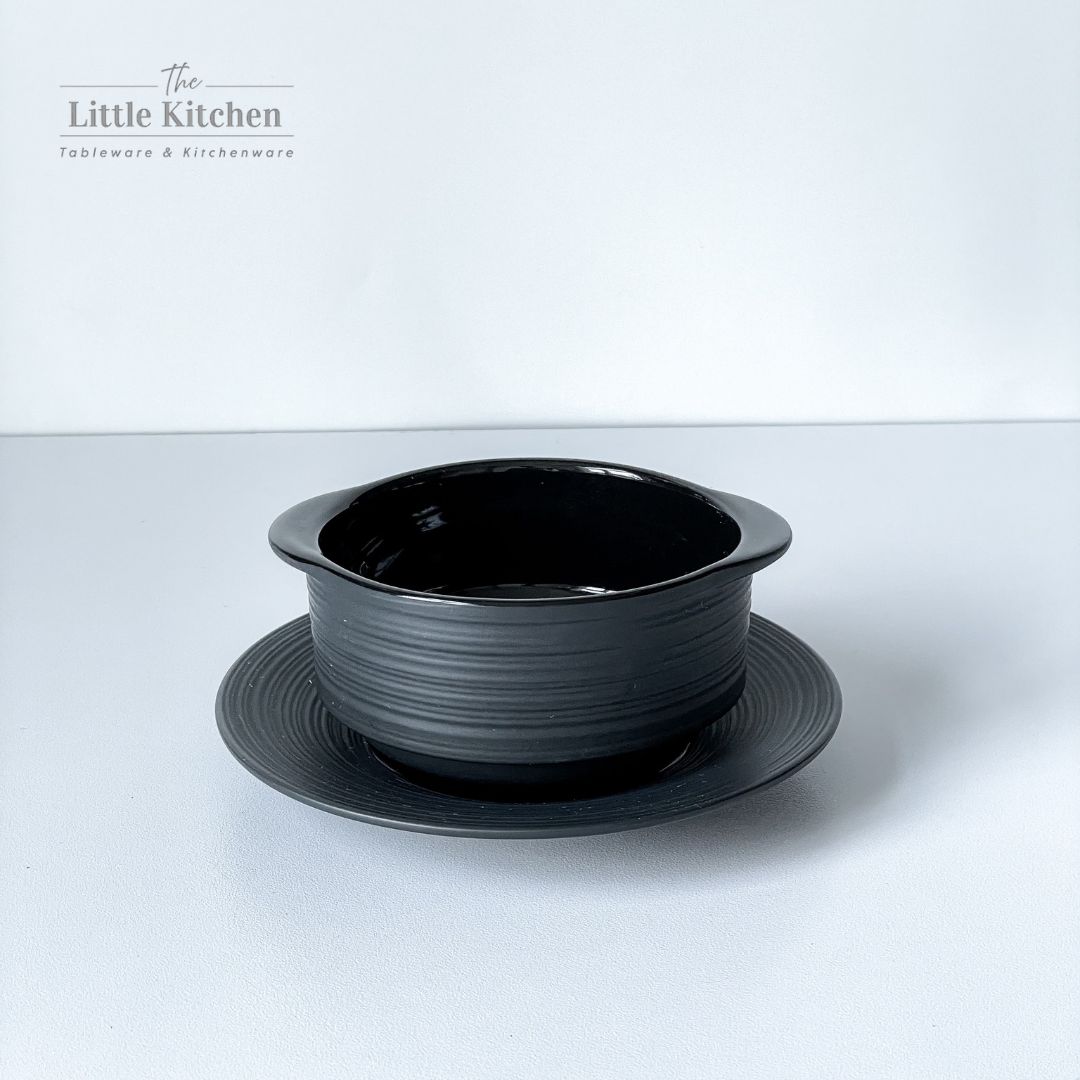 Bộ bát đĩa cao cấp màu đen họa tiết viền gân