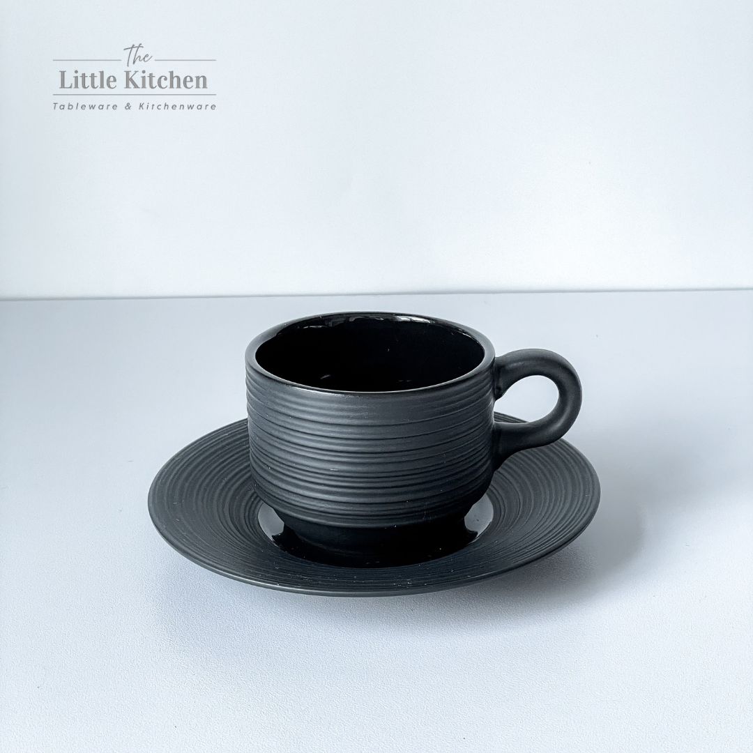 Bộ bát đĩa cao cấp màu đen họa tiết viền gân