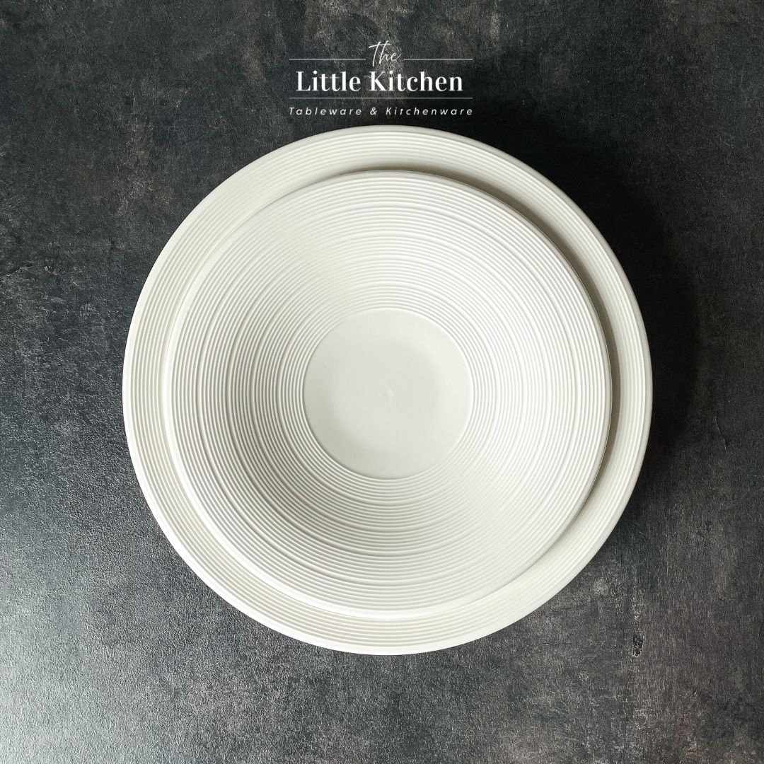 Bộ bát đĩa cao cấp màu trắng họa tiết viền gân