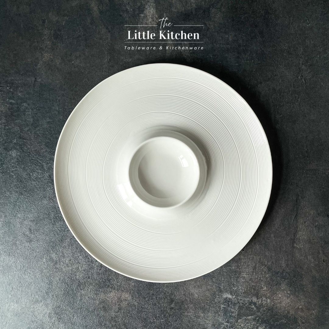 Bộ bát đĩa cao cấp màu trắng họa tiết viền gân