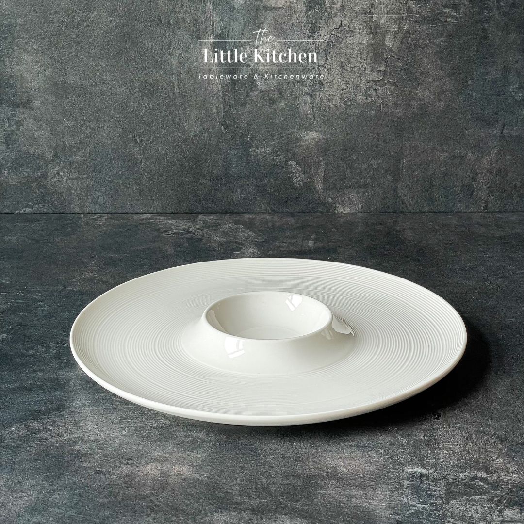 Bộ bát đĩa cao cấp màu trắng họa tiết viền gân