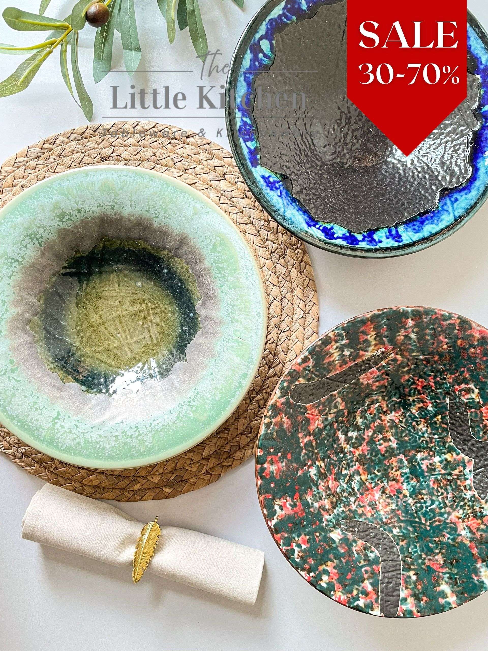 Sale bộ bát đĩa rêu xanh loang