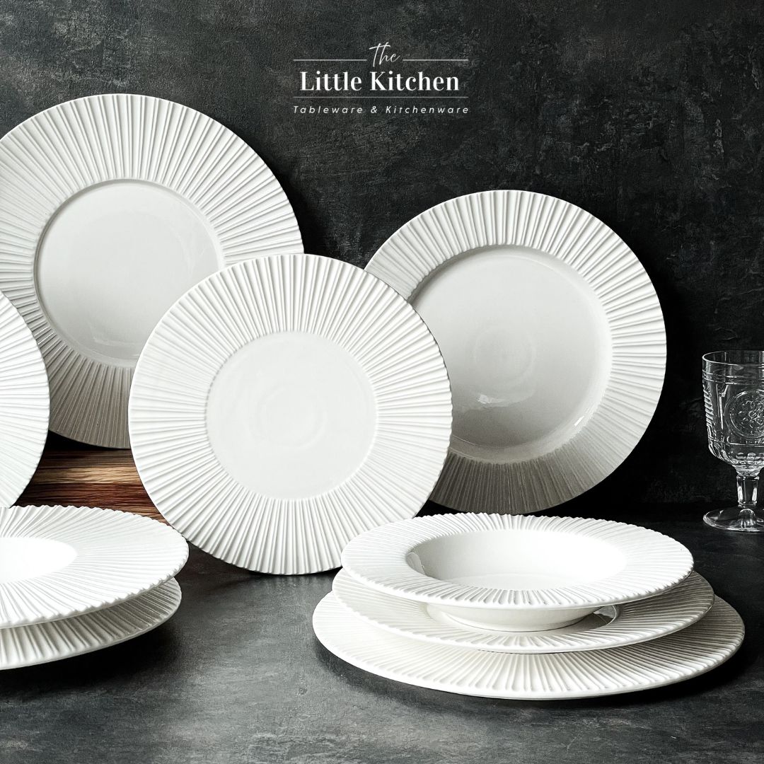 Bộ đĩa cao cấp màu trắng họa tiết nan quạt