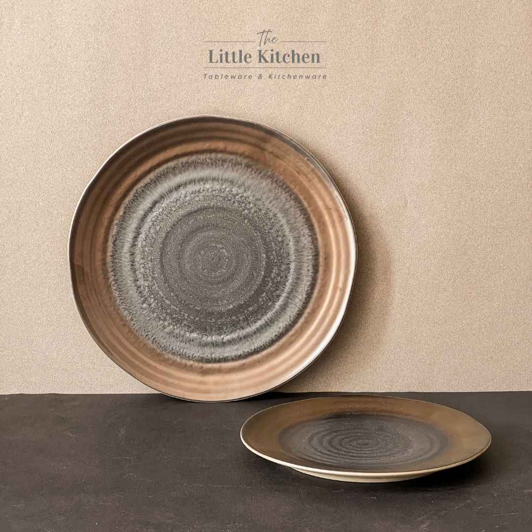 Set tiệc đĩa hoa và đĩa nâu đồng