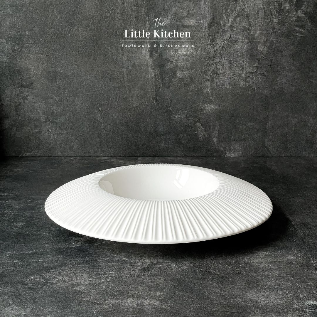 Bộ đĩa cao cấp màu trắng họa tiết nan quạt