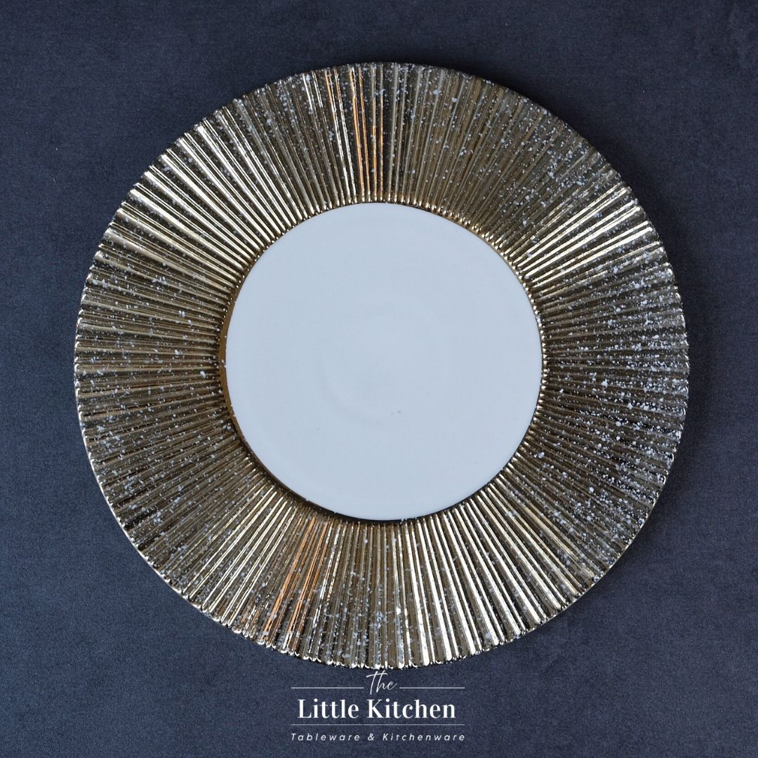 Bộ đĩa cao cấp màu trắng nhũ vàng họa tiết nan quạt