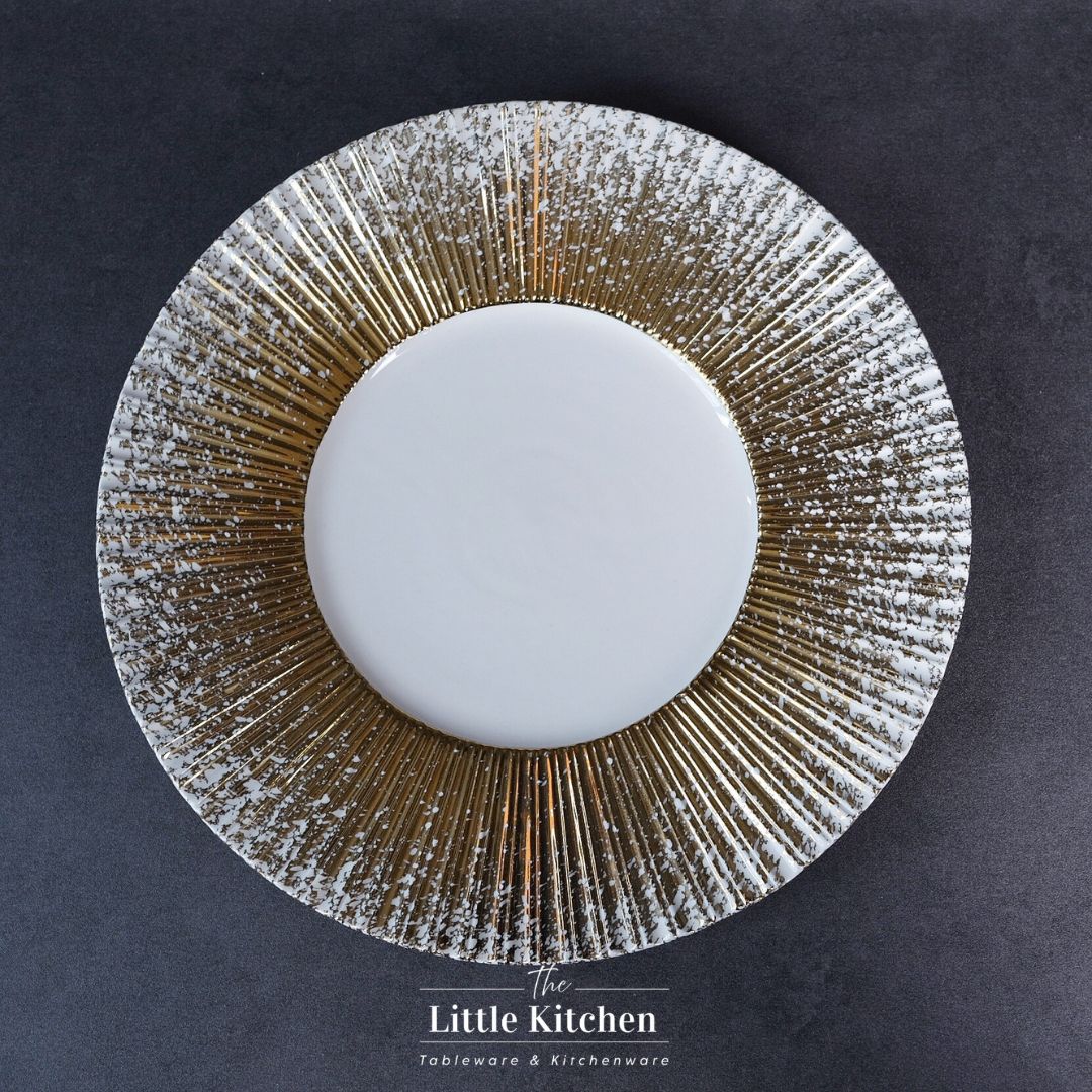 Bộ đĩa cao cấp màu trắng nhũ vàng họa tiết nan quạt