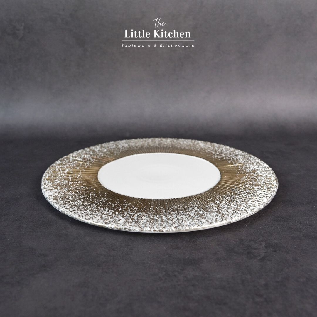 Bộ đĩa cao cấp màu trắng nhũ vàng họa tiết nan quạt