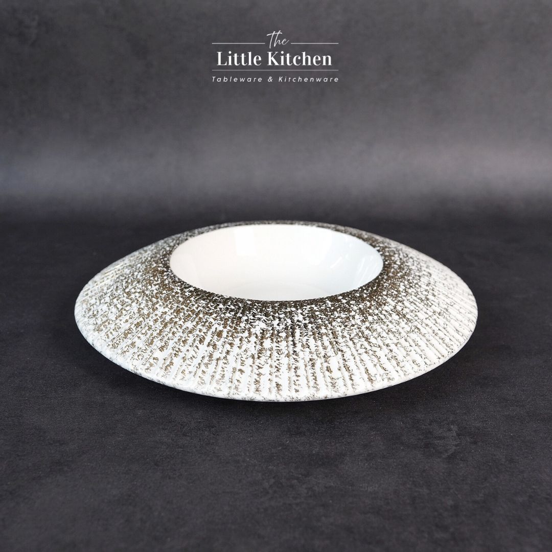 Bộ đĩa cao cấp màu trắng nhũ vàng họa tiết nan quạt