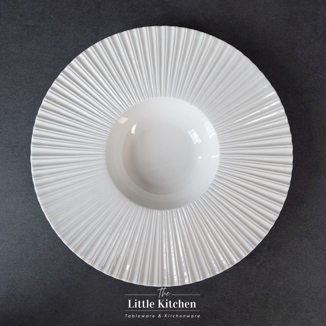 Bộ đĩa cao cấp màu trắng họa tiết nan quạt