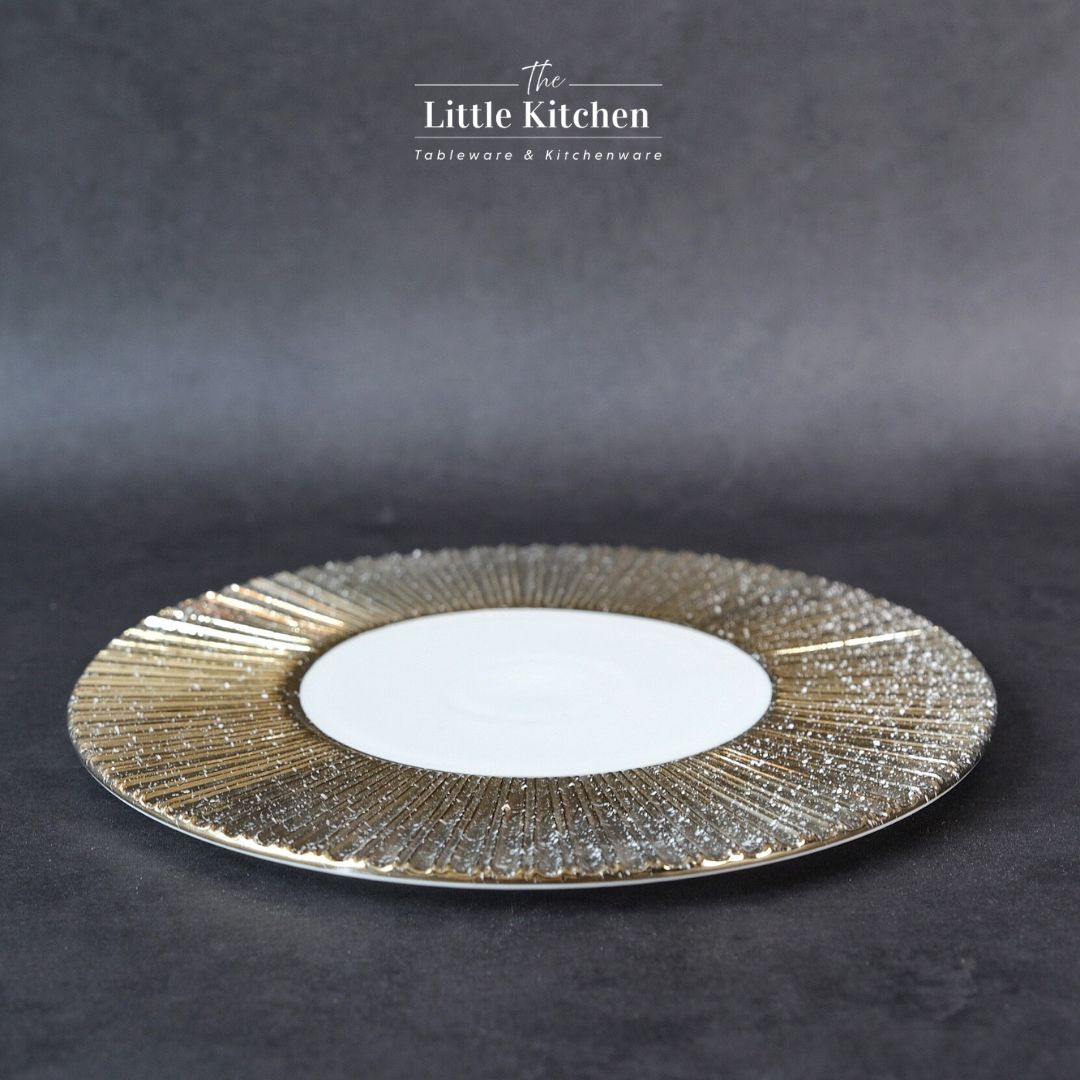 Bộ đĩa cao cấp màu trắng nhũ vàng họa tiết nan quạt