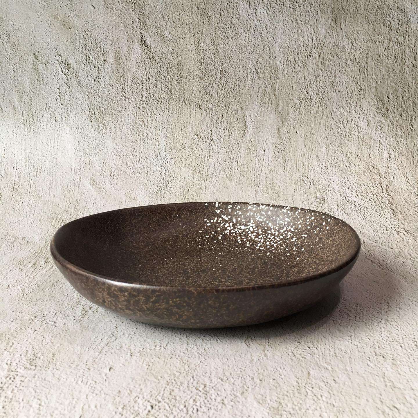 Bộ bát đĩa gia đình cao cấp  màu nâu đốm trắng men lì