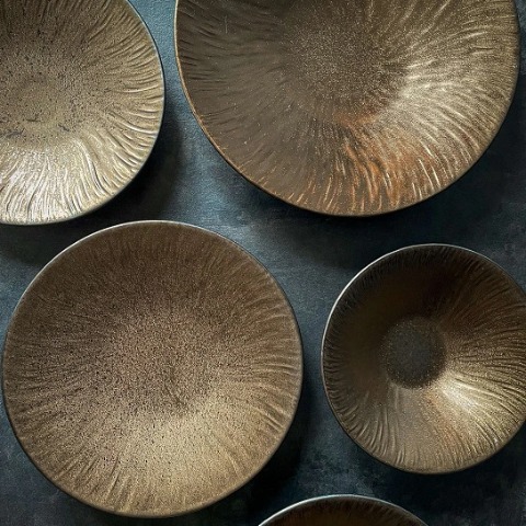 Bộ bát đĩa cao cấp tia sọc màu nâu