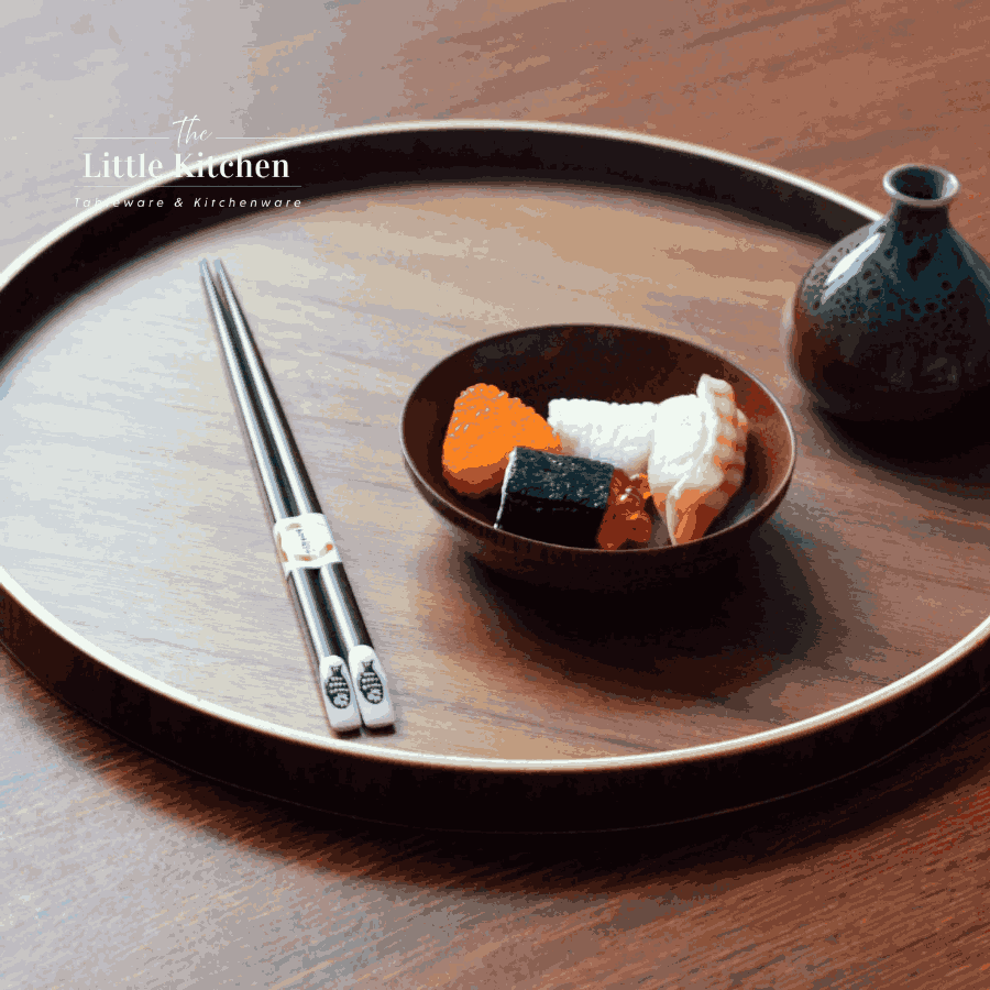 Khay gỗ tròn viền vàng