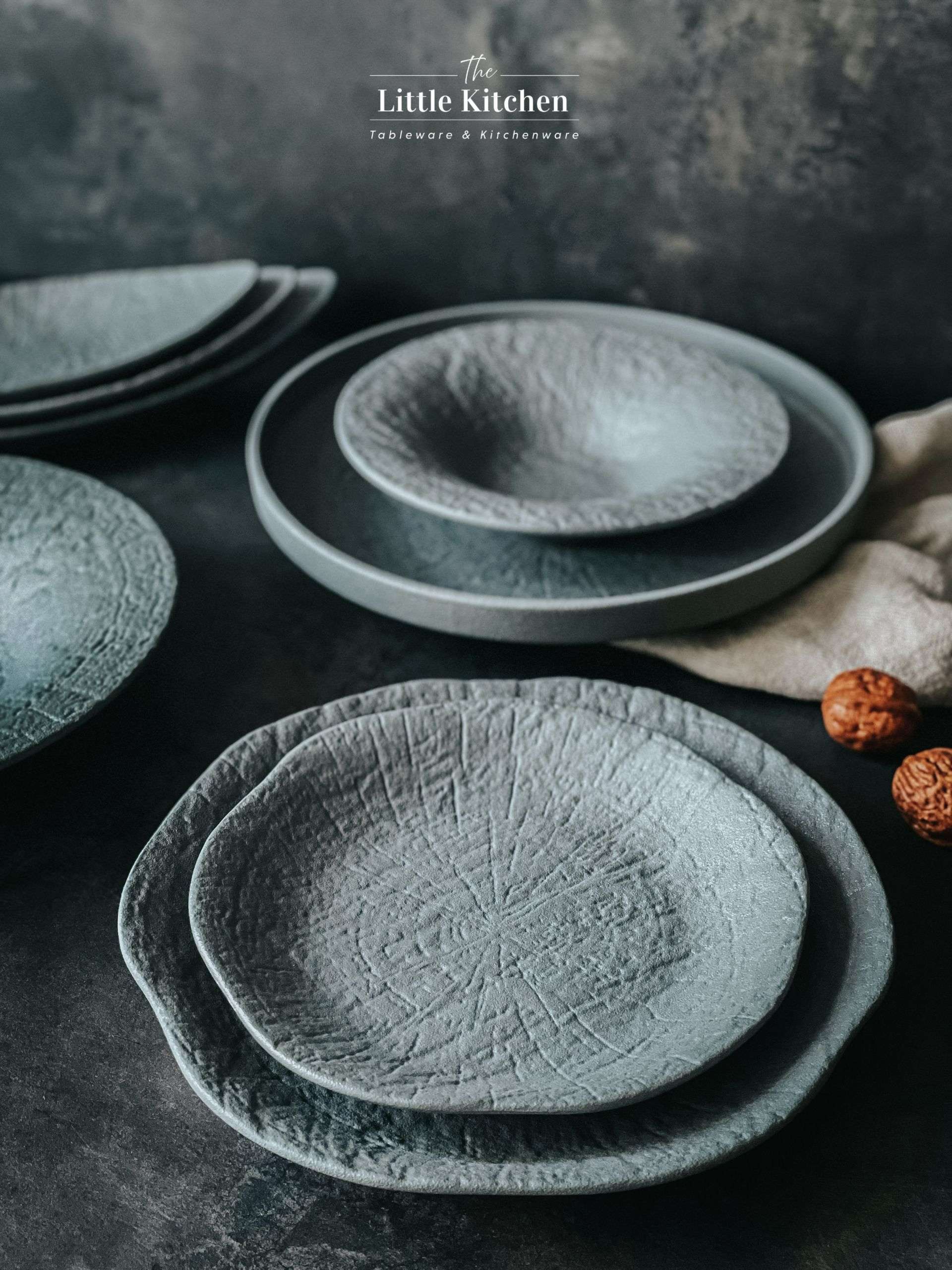 Bộ bát đĩa nhà hàng cao cấp màu ghi men sần