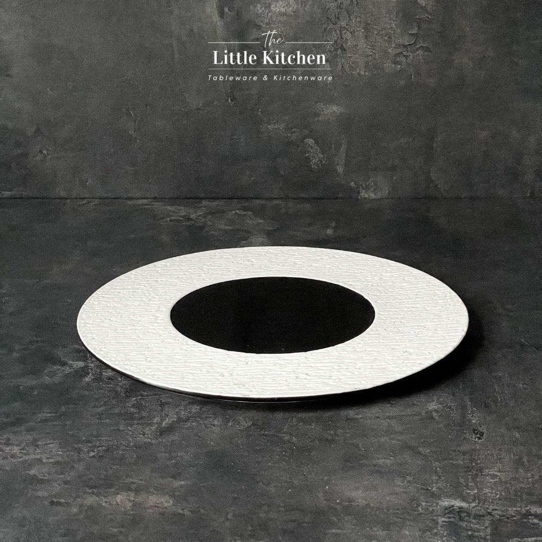 Bộ đĩa cao cấp màu đen họa tiết viền nhám trắng