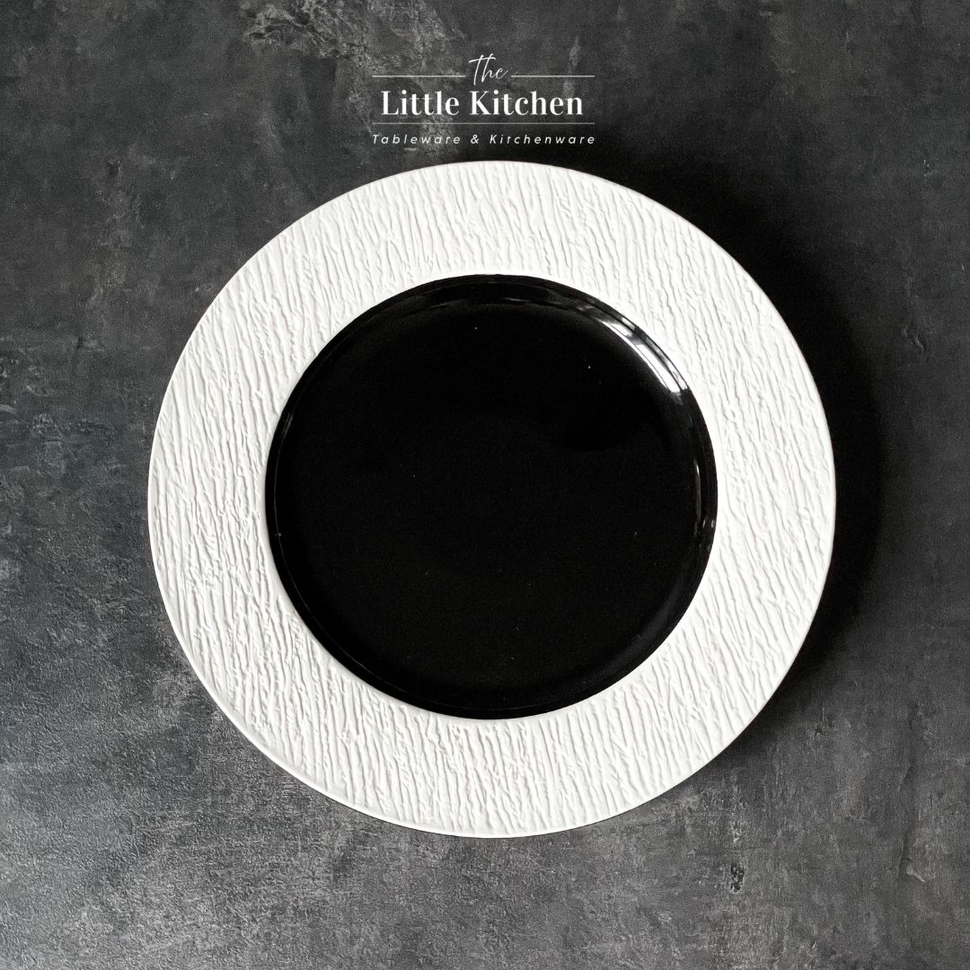 Bộ đĩa cao cấp màu đen họa tiết viền nhám trắng