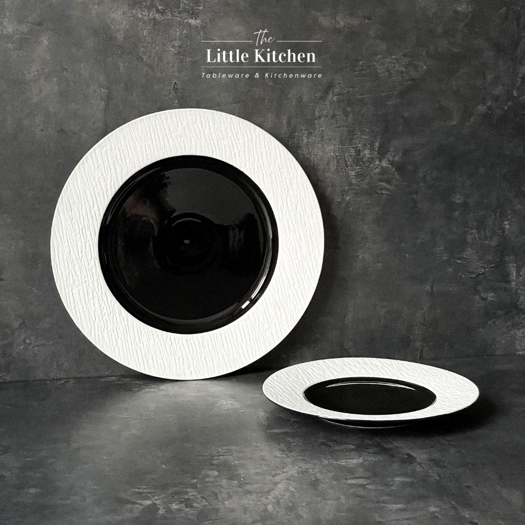 Bộ đĩa cao cấp màu đen họa tiết viền nhám trắng