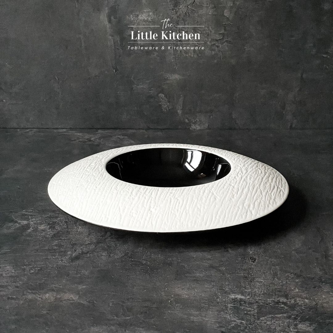 Bộ đĩa cao cấp màu đen họa tiết viền nhám trắng