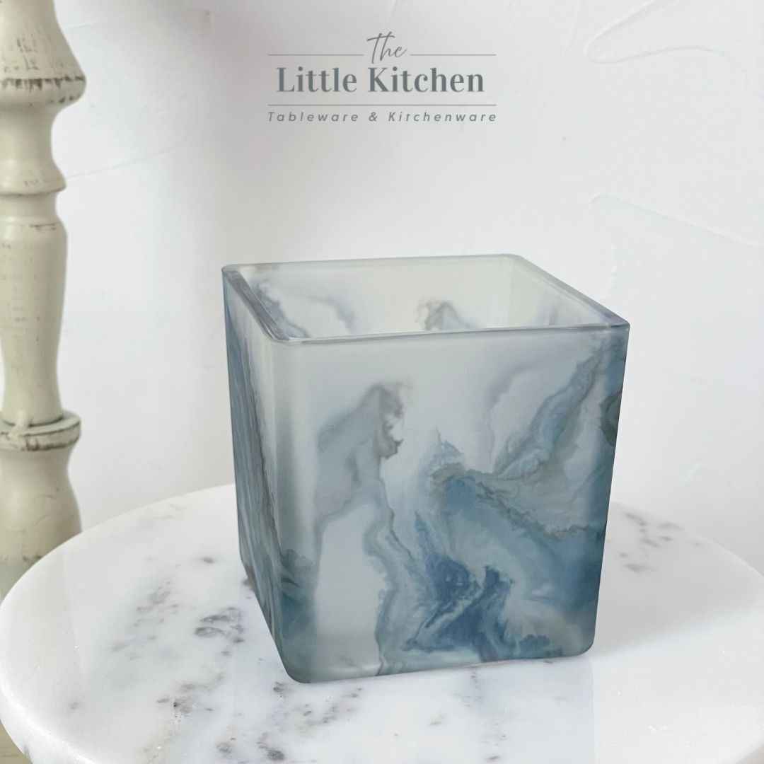 Cốc thủy tinh vuông vân lam