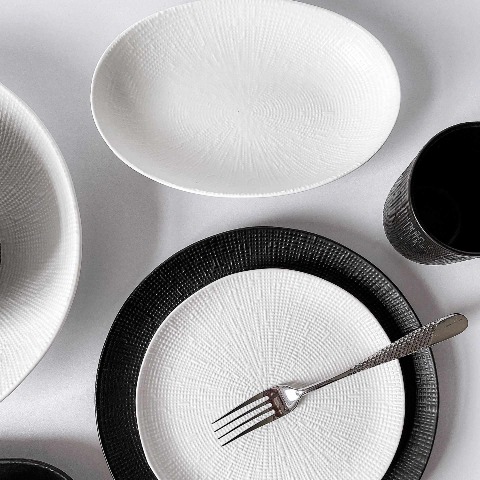 Bộ bát đĩa cao cấp màu trắng họa tiết viền tia hạt