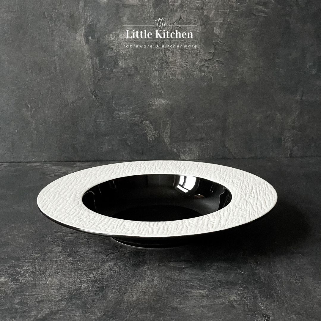 Bộ đĩa cao cấp màu đen họa tiết viền nhám trắng