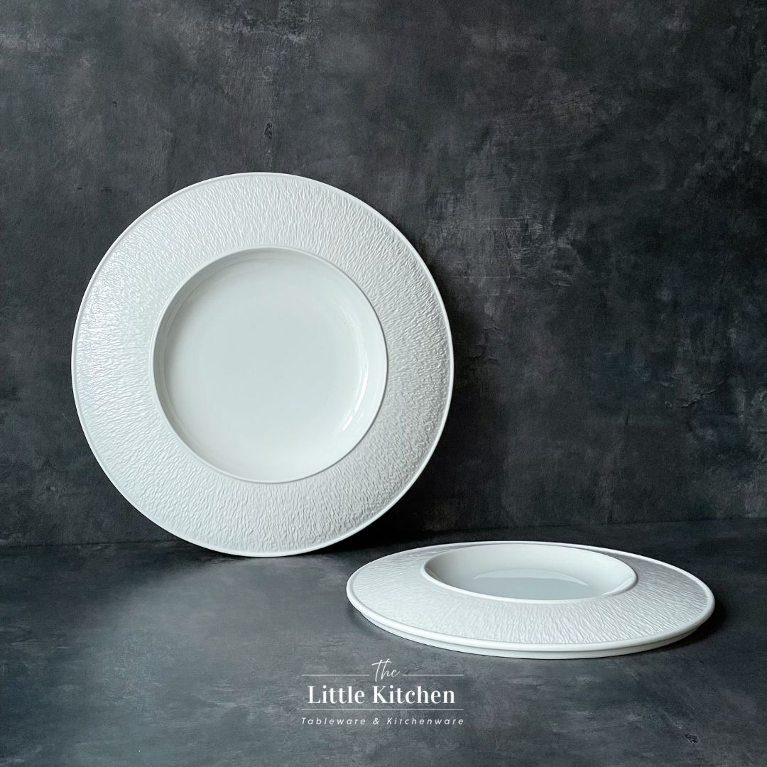 Bộ đĩa cao cấp màu trắng họa tiết tia sần